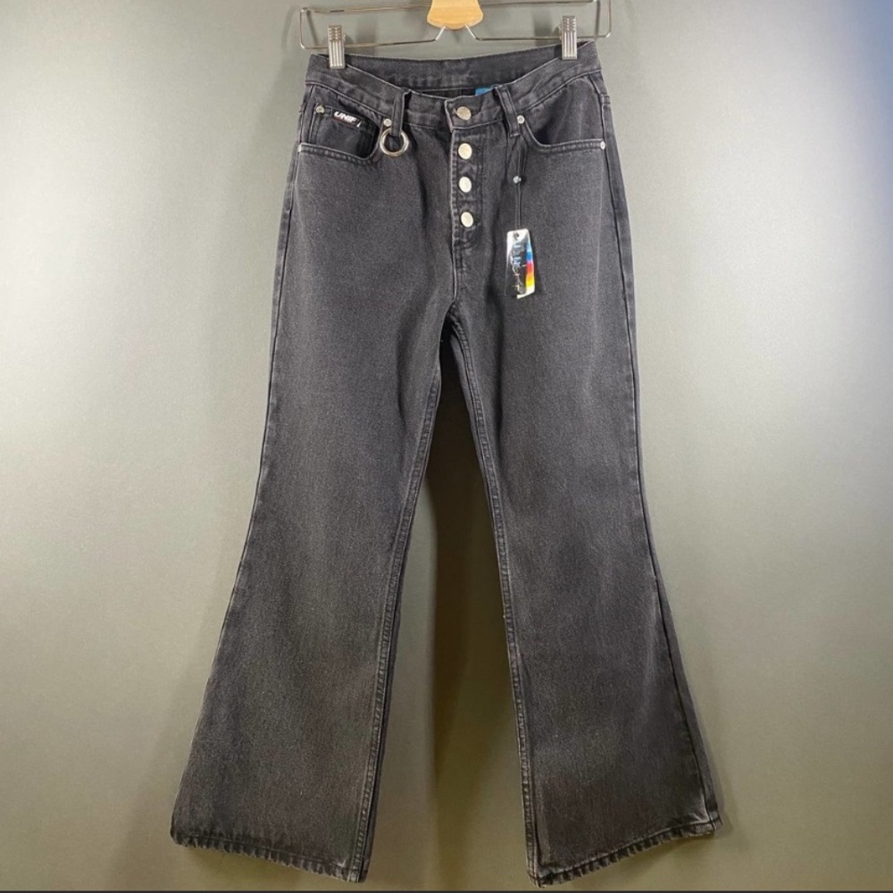 UNIF high rise cropped flare button fly Jeans